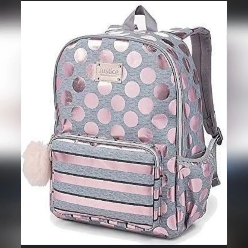 Justice backpack metallic pink and gray